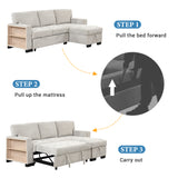 Light Gray Sectional with Storage Rack Pull-out Bed Drop Down Table  and USB Charger