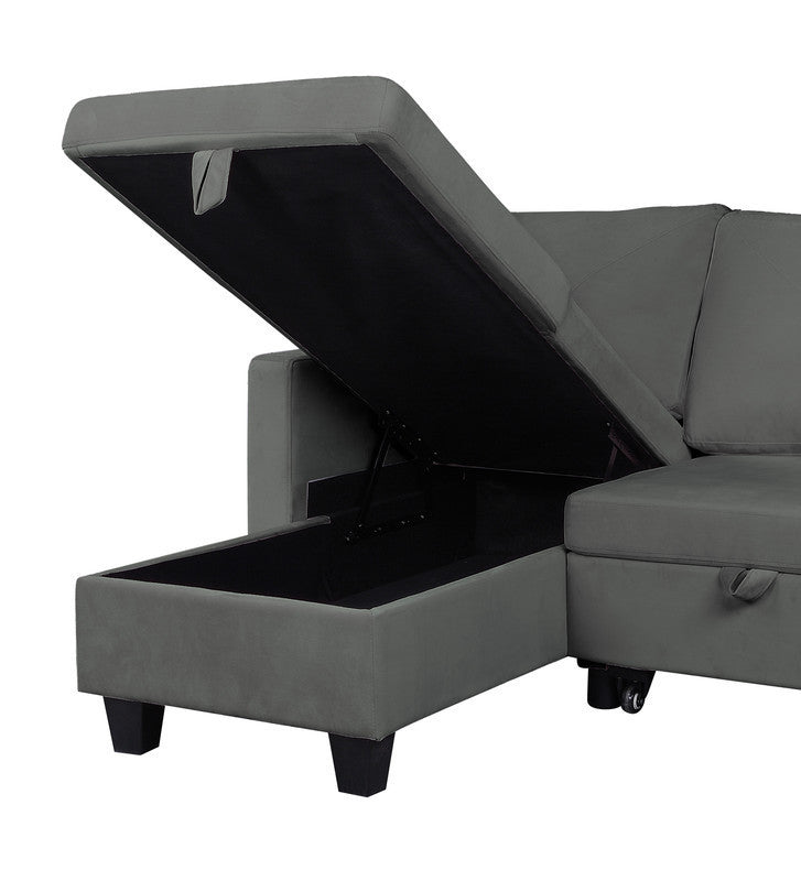Nova Dark Gray Velvet Reversible Sleeper Sectional