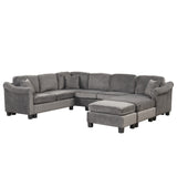 122" Dark Gray velvet fabric 4pcs Sectional Sofa with Ottoman with Right Side Chaise