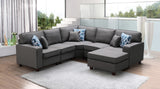 Sonoma Dark Gray Linen 6Pc Modular Sectional Sofa and Ottoman