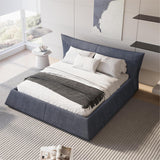 King Size Upholstered Platform Bed with Special Shaped Velvet  Headboard, Metal & Solid Wood Frame,Grey