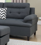 Charcoal Linen Like Fabric Cushion Sectional w Ottoman