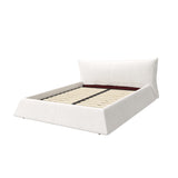 King Size Upholstered Platform Bed with Special Shaped Velvet  Headboard, Metal & Solid Wood Frame,Cream