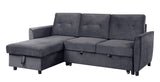 Hudson 83" Dark Gray Velvet Reversible Sleeper Sectional Sofa with Storage Chaise