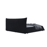 King Size Upholstered Platform Bed with Special Shaped Velvet  Headboard, Metal & Solid Wood Frame,Black