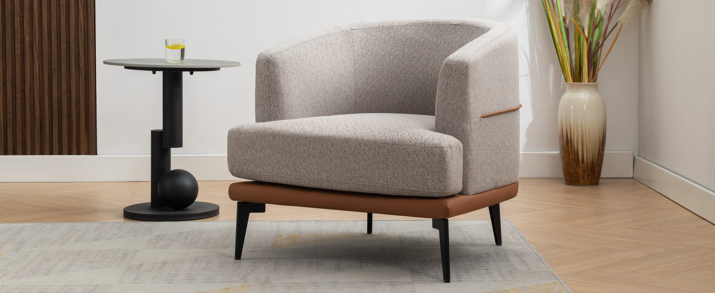 Modern Two-tone Burnt Orange Barrel Fabric Chair