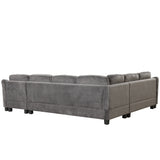 122" Dark Gray velvet fabric 4pcs Sectional Sofa with Ottoman with Right Side Chaise