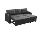 Mabel Dark Gray Linen Fabric Sleeper Sectional with cupholder, USB charging port and pocket