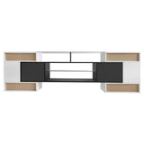 ON-TREND Unique Shape TV Stand with 2 Illuminated Glass Shelves, High Gloss Entertainment Center for TVs Up to 88", Versatile TV Cabinet with LED Color Changing Lights for Living Room, Black&White