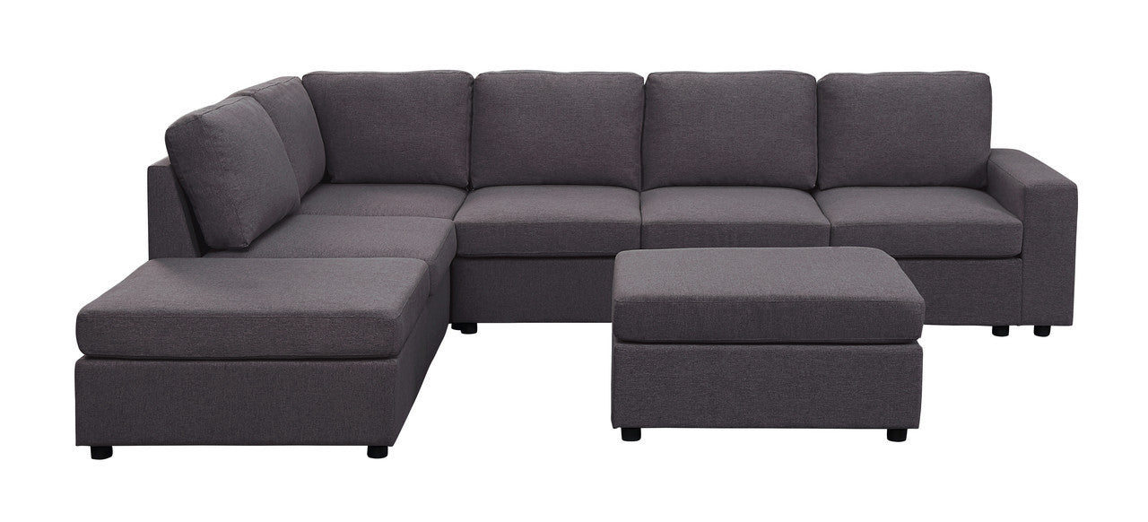 Cassia Modular Sectional Sofa with Ottoman in Dark Gray Linen