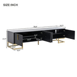 ON-TREND Modern TV Stand with Metal Legs and Gold Handles for TVs Up to 80'', Media Console Table with Cabinets and Adjustable Shelves, Luxury TV Cabinet with Geometric Lines for Living Room, Black