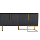 ON-TREND Modern TV Stand with Metal Legs and Gold Handles for TVs Up to 80'', Media Console Table with Cabinets and Adjustable Shelves, Luxury TV Cabinet with Geometric Lines for Living Room, Black