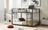 Full over Full Metal Bunk Bed, Low Bunk Bed with Ladder, Black(Old SKU:MF197034AAB)