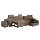 Acoose Sleeper Sectional Sofa w/2 Pullout Stools, Brown Fabric