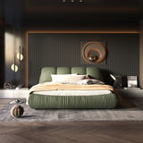 Queen Size Upholstered Platform Bed with Oversized Padded Backrest, Thickening Pinewooden Slats and Solid Wood Leg,Green