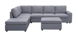 Marley Light Gray Linen 7 Seat Reversible Modular Sectional Sofa with Ottoman