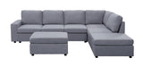 Marley Light Gray Linen 7 Seat Reversible Modular Sectional Sofa with Ottoman