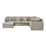 Amira Beige Fabric Reversible Modular Sectional Sofa with Ottoman and Pillows