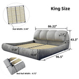 King Size Upholstered Platform Bed with Oversized Padded Backrest, Thickening Pinewooden Slats and Solid Wood Leg,Grey