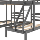 Full over Twin & Twin Bunk Bed,Triple Bunk Bed, Gray