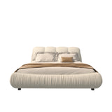 Queen Size Upholstered Platform Bed with Oversized Padded Backrest, Thickening Pinewooden Slats and Solid Wood Leg,Beige