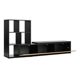 ON-TREND 74.8''-126'' Extendable TV Stand with 3 Tier Bookshelves for TVs up to 110'', Adjustable Entertainment Center with Storage Cabinets, Sliding Tabletop Media Console for Living Room, Black