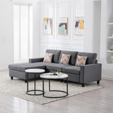 Nolan Gray Linen Fabric 3Pc Reversible Sectional Sofa Chaise with Pillows and Interchangeable Legs