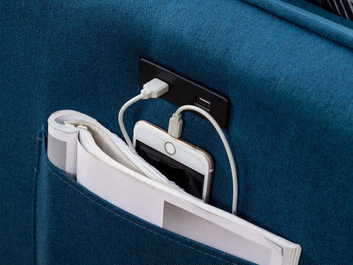 Mia Blue Sectional Sofa Chaise with USB Charger & Pillows