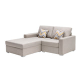 Nolan Beige Linen Fabric 2-Seater Reversible Sofa Chaise with Pillows and Interchangeable Legs