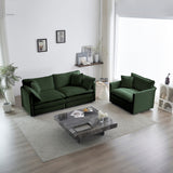 3 Piece Sofa Set with Arm Pillows and Toss Pillows , Sofa Set Include 2- Piece of Arm Chair and One 2-seat Sofa, Space Saving Casual Sofa Set for Living Room, Green Chenille