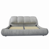 King Size Upholstered Platform Bed with Oversized Padded Backrest, Thickening Pinewooden Slats and Solid Wood Leg,Grey