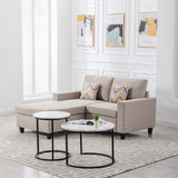 Nolan Beige Linen Fabric 2-Seater Reversible Sofa Chaise with Pillows and Interchangeable Legs