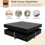 ON-TREND Modern High Gloss Coffee Table with 4 Drawers, Multi-Storage Square Cocktail Tea Table with Wood Grain Legs, Center Table for Living Room, 31.5''x31.5'', Black