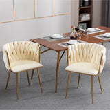 Modern Design Golden Metal Frame Velvet Fabric Dining Chair with Golden Legs,Set of 2,Ivory