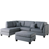 Grey Linen 3pcs Reversible Chaise And Ottoman