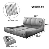 Queen Size Upholstered Platform Bed with Oversized Padded Backrest, Thickening Pinewooden Slats and Solid Wood Leg,Beige