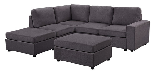 Marta Modular Sectional Sofa with Ottoman in Dark Gray Linen
