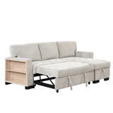 Light Gray Sectional with Storage Rack Pull-out Bed Drop Down Table  and USB Charger