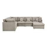 Amira Beige Fabric Reversible Modular Sectional Sofa with Ottoman and Pillows