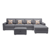 Nolan Gray Linen Fabric 5Pc Reversible Sofa Chaise with Interchangeable Legs, Storage Ottoman, and Pillows