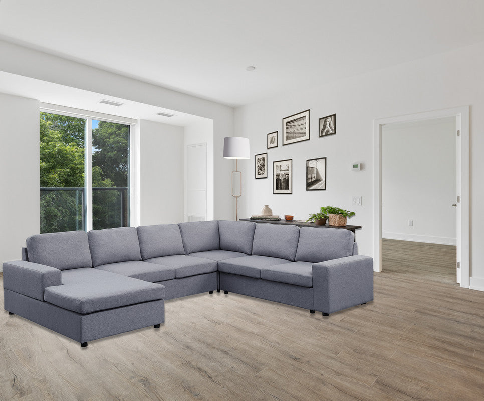 Dakota 120.5" Light Gray Linen 6 Seat Reversible Modular Sectional Sofa Chaise