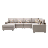 Nolan Beige Linen Fabric 6Pc Reversible Chaise Sectional Sofa with Pillows and Interchangeable Legs