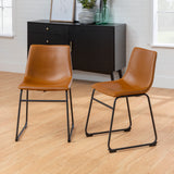 Industrial Faux Leather Dining Chairs, Set of 2 - Whiskey Brown