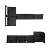 ON-TREND High Gloss TV Stand with Ample Storage Space, Media Console for TVs Up to 78", Versatile Entertainment Center with Wall Mounted Floating Storage Cabinets for Living Room, Black