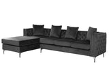 Ryan Dark Gray Velvet Reversible Sectional Sofa Chaise with Nail-Head Trim