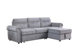 Ashton Gray Velvet Fabric Reversible Sleeper Sectional Sofa Chaise