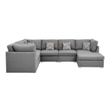 Amira 120.5" Gray Fabric Reversible Modular Sectional Sofa with Ottoman and Pillows