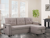 Nathan 84" Light Gray Reversible Sleeper Sectional Sofa with Storage Chaise, USB Charging Ports and Pocket