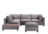 Madison Light Gray Fabric 6 Piece Modular Sectional Sofa with Ottoman and USB Storage Console Table