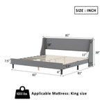 King Size Bed Frame Upholstered Bed Frame Platform ,Non-adjustable Headboard Linen Fabric Headboard Wooden Slats Support/No Box Spring Needed/Easy Assembly/Mattress Foundation, Light gray